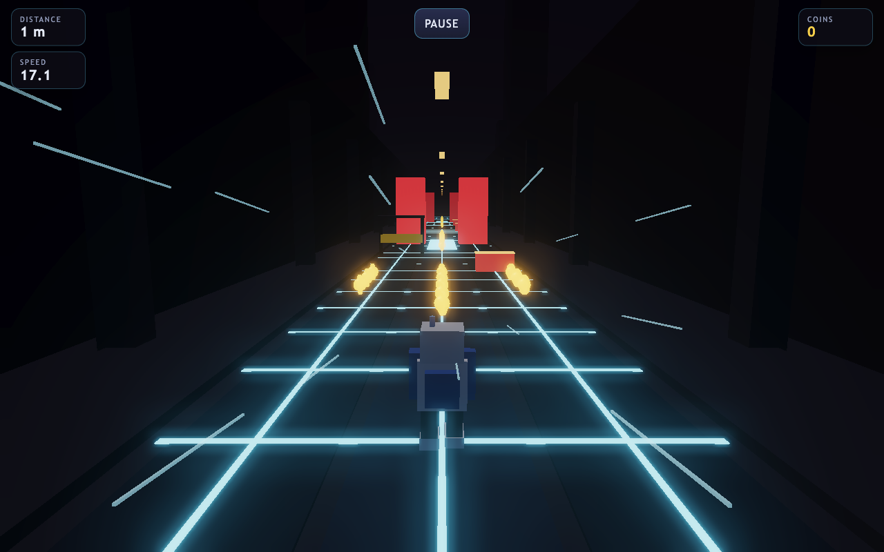 The original Grok runner before input, with the robot in the center lane.