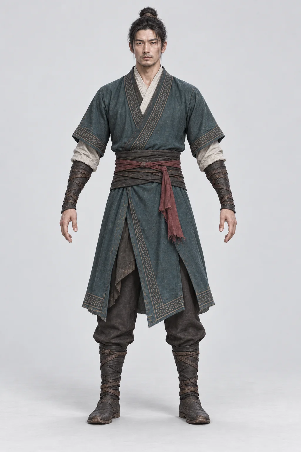 Front-facing wuxia character reference used for image-to-3D trials