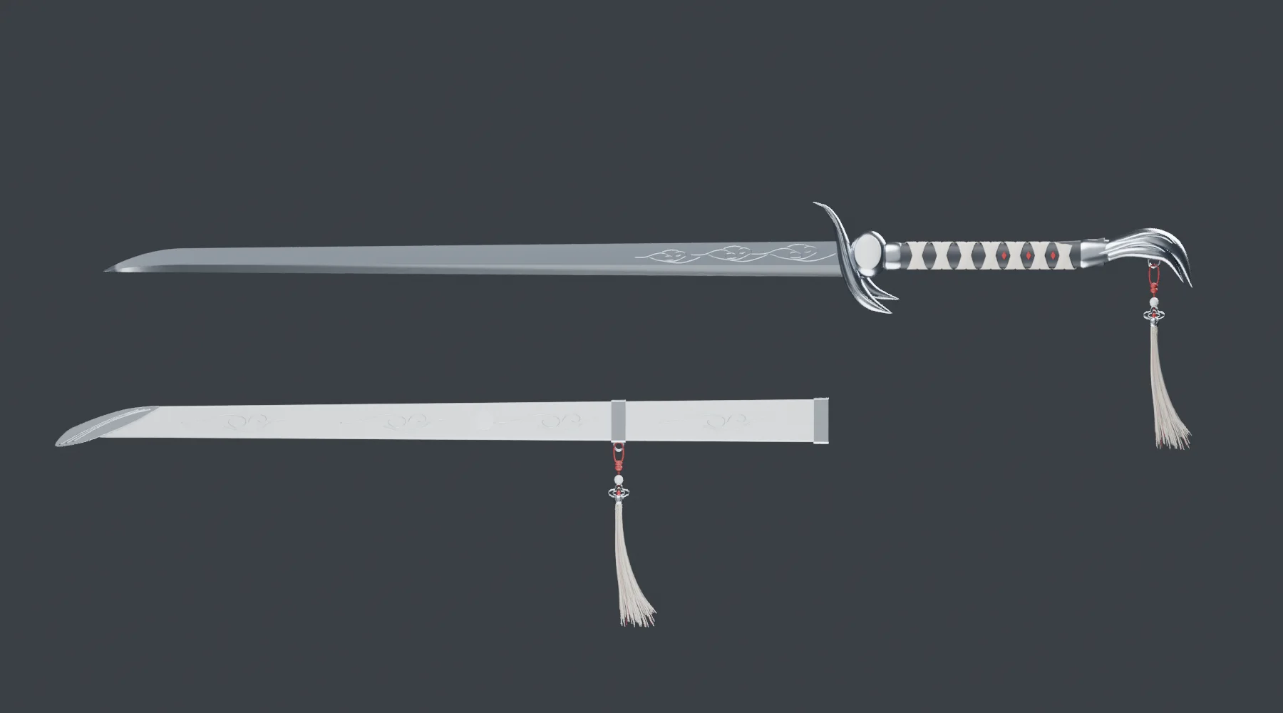 Blender V12 Tang-dao blade and scabbard
